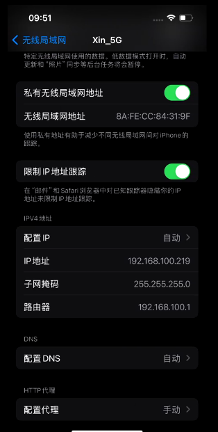 iPhone 当前 Wi-Fi 详情页中的配置代理入口